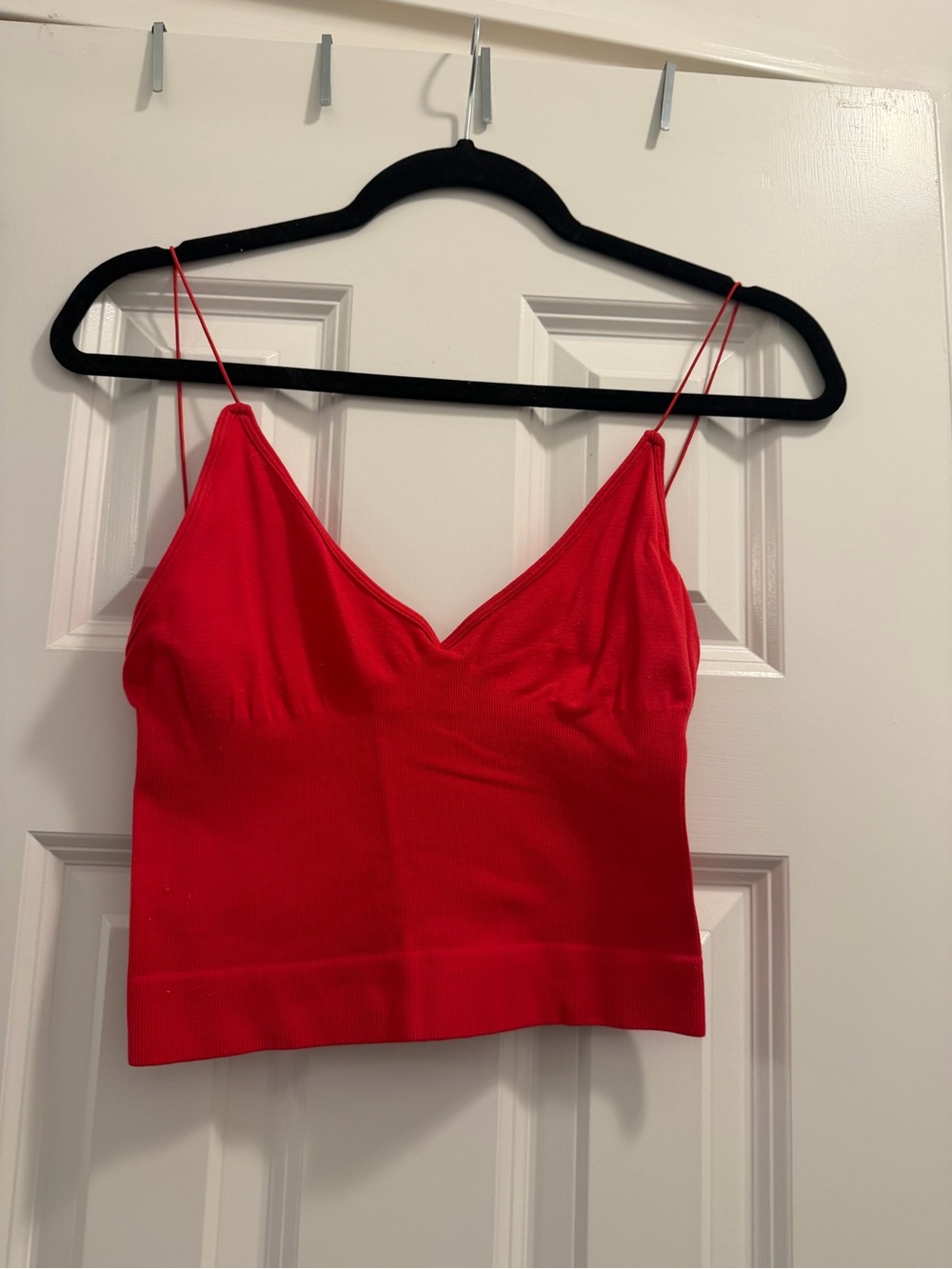 Free People Red V-Neck Spaghetti Strap Crop Top